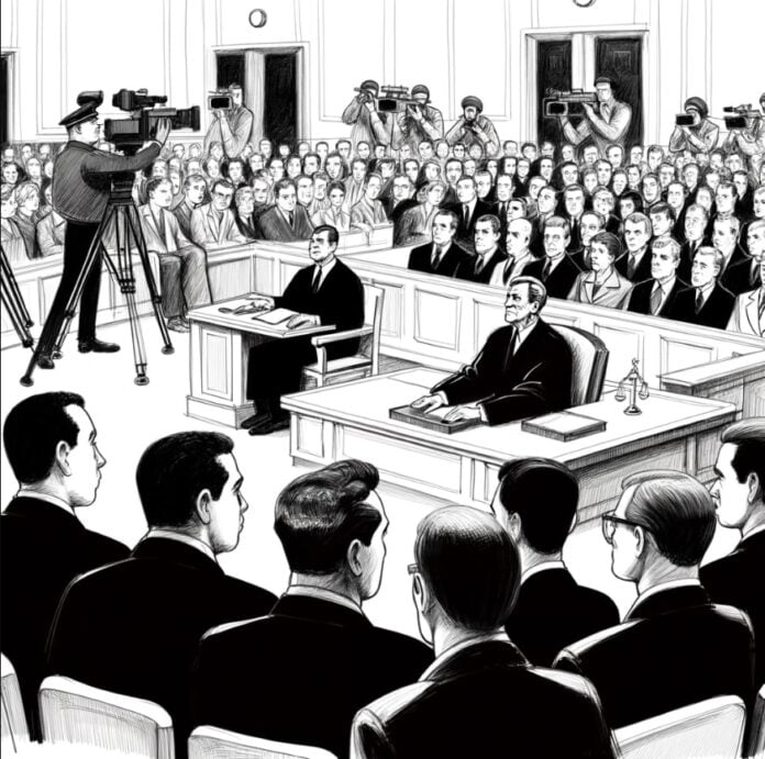 Editorial Sketch: US President Donal Trump Courtroom Trial