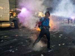 Protesters wave Mexican flags during LA immigration raid clashes